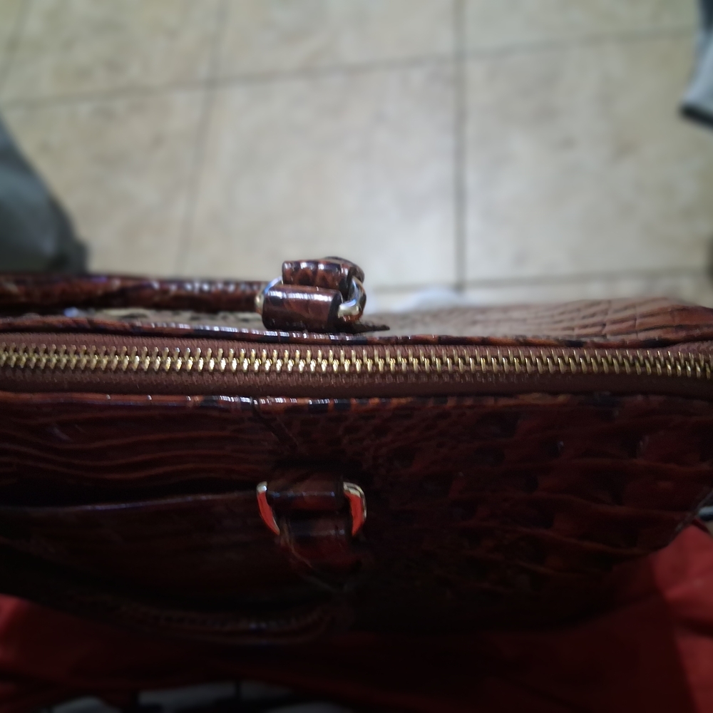 Brahmin Rich Brown Crocodile-Embossed Shoulder Bag